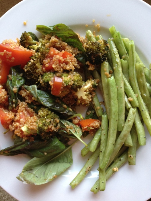 Roasted Vegetable & Basil Quinoa with Garlic Sauteed Green Beans.